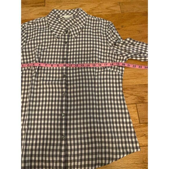 Garnet Hill, women's grey checkered long sleeve collared button down shirt sz 14 - Picture 4 of 8